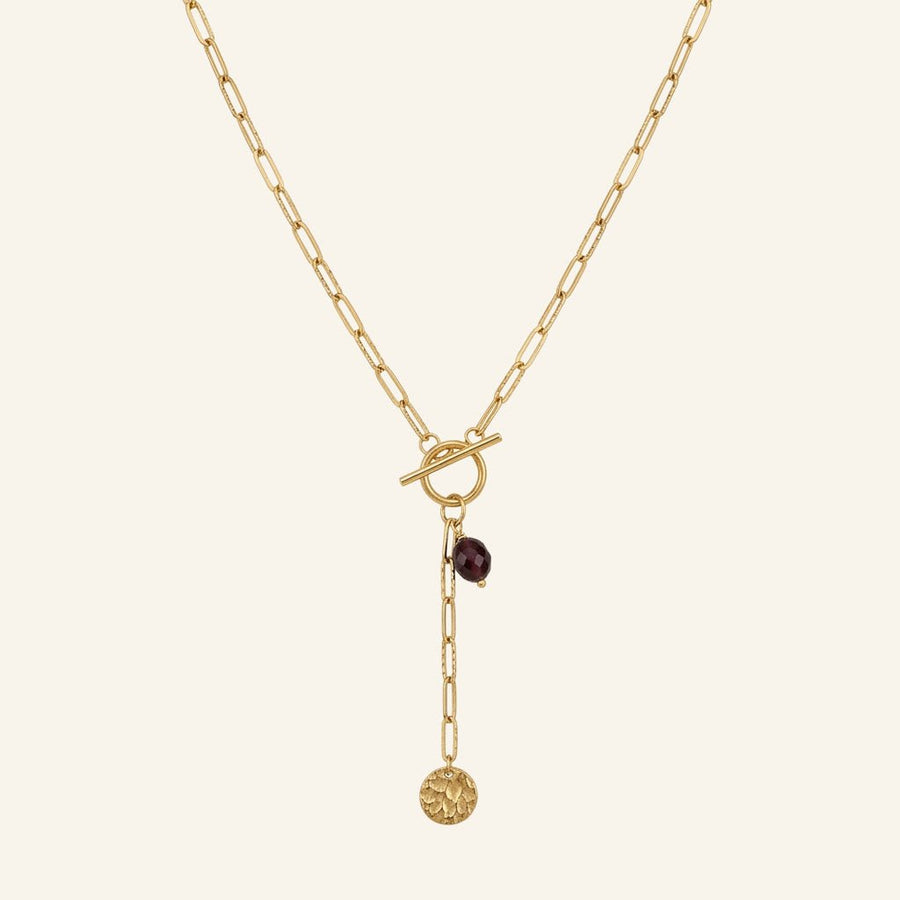 Sautoir Sienne, perle d'œil de taureau et breloque martelée dorée - Verika Bijoux
