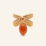 Bague Bruyère réglable en cornaline, acier inoxydable doré - Verika Bijoux