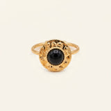 Bague Octavia réglable en agate noire, acier inoxydable doré - Verika Bijoux