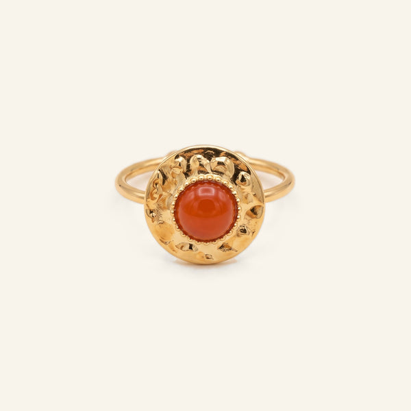 Bague Octavia réglable en cornaline, acier inoxydable doré - Verika Bijoux