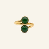 Bague Cannelle double réglable en agate verte, acier inoxydable doré - Verika Bijoux