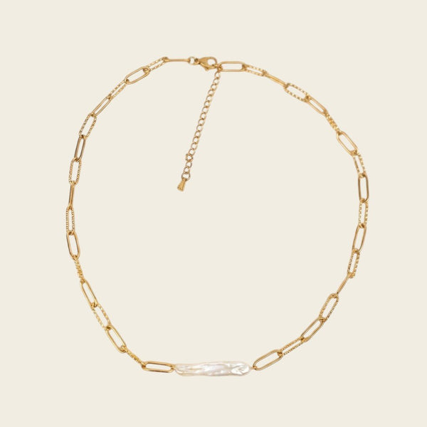 Collier Verika Bijoux Néréis en acier doré à perle de culture sur chaîne à maillons