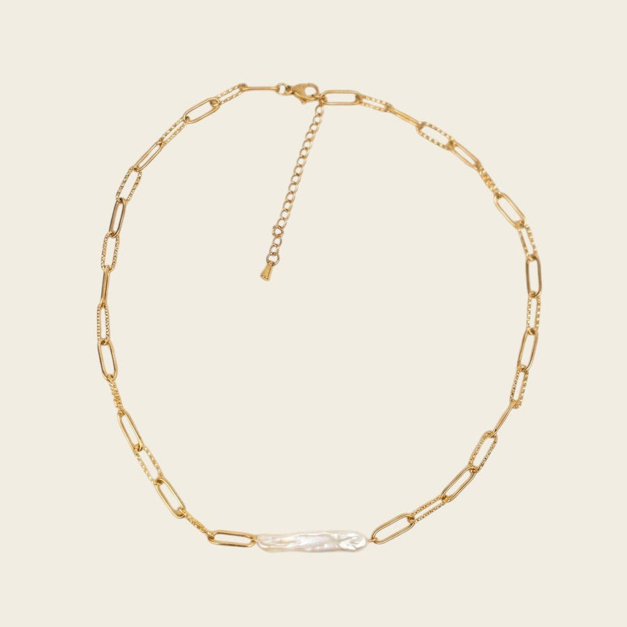 Collier Verika Bijoux Néréis en acier doré à perle de culture sur chaîne à maillons