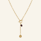 Sautoir Sienne, perle d'œil de taureau et breloque martelée dorée - Verika Bijoux