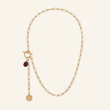 Sautoir Sienne en œil de taureau sur chaîne alternée dorée, détail - Verika Bijoux