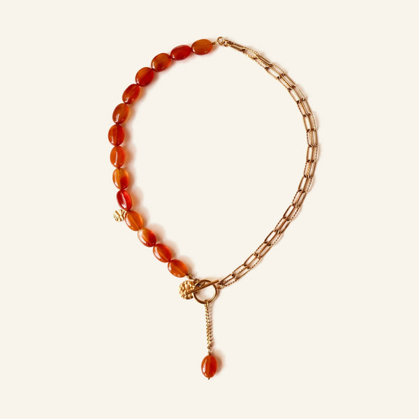 Collier Sorbier en perles d'agate rouge et chaîne alternée dorée - Verika Bijoux