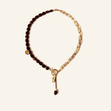 Collier Sylve en perles d'œil de taureau et chaîne alternée dorée - Verika Bijoux