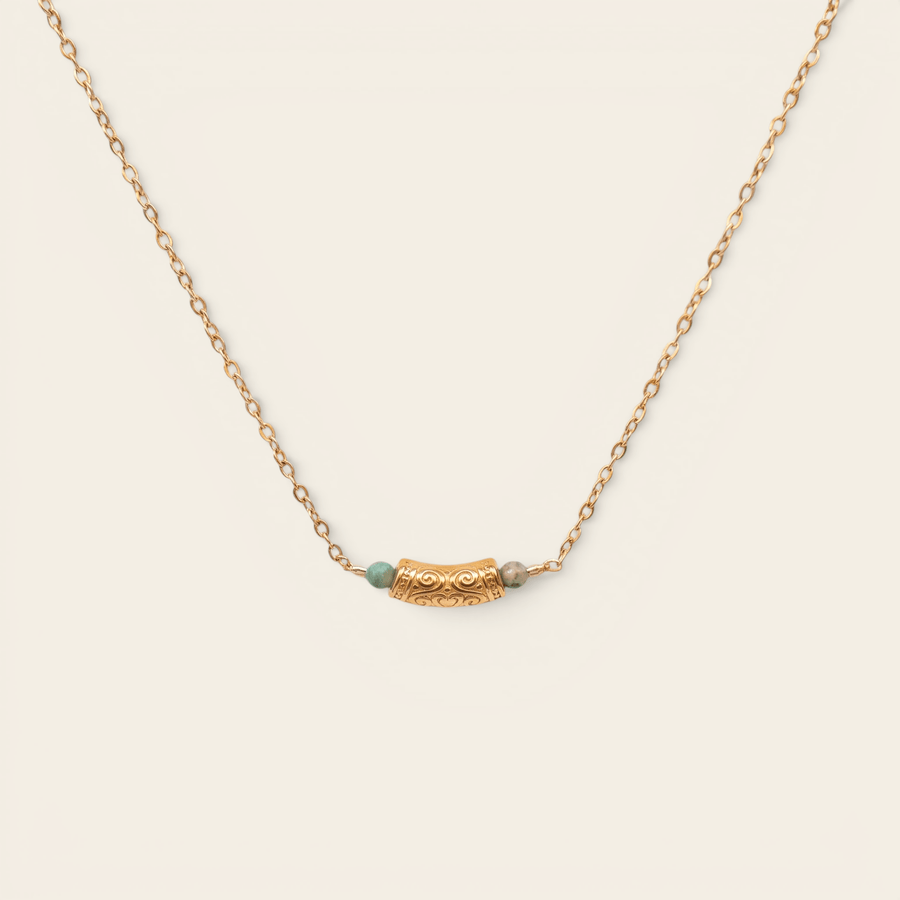Collier ras-de-cou Verika Bijoux Arambol doré à perle-tube et turquoise africaine