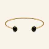 Bracelet jonc Noisette en agate noire, acier inoxydable doré - Verika Bijoux
