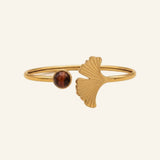 Bracelet jonc Ginko en œil de taureau, acier inoxydable doré - Verika Bijoux