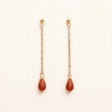 Boucles d'oreilles pendantes Aireille en agate rouge, acier inoxydable doré - Verika Bijoux