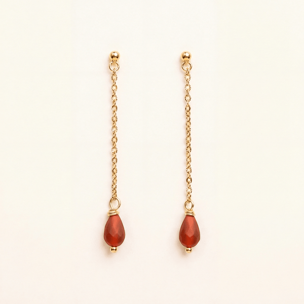 Boucles d'oreilles pendantes Aireille en agate rouge, acier inoxydable doré - Verika Bijoux