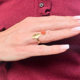 Bague Ginko réglable feuille de ginkgo, pierre naturelle et acier inoxydable doré - Verika Bijoux