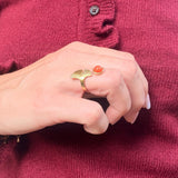 Bague Ginko réglable feuille de ginkgo, pierre naturelle et acier inoxydable doré - Verika Bijoux